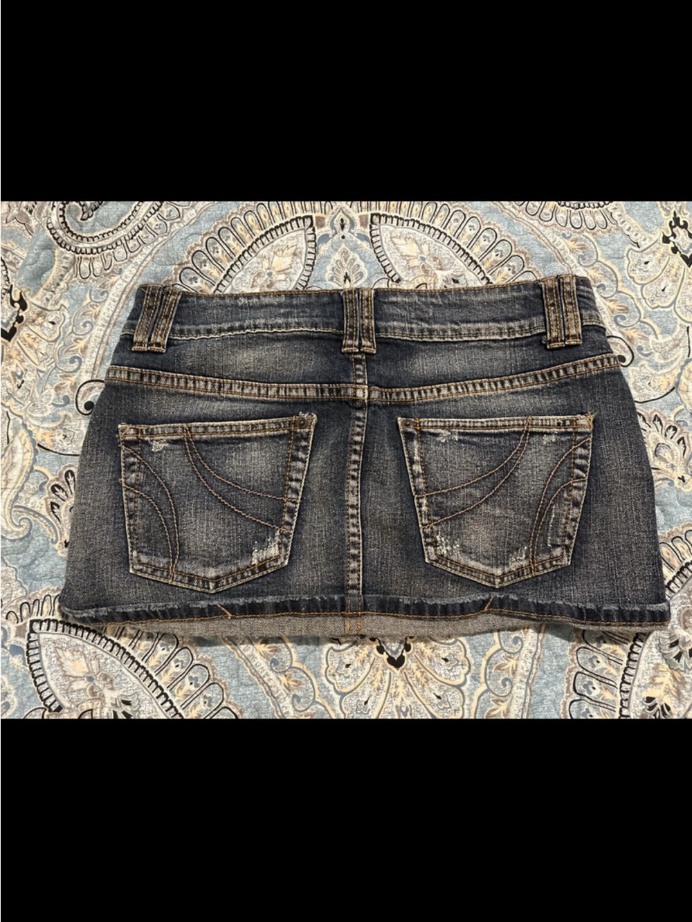 Blue Asphalt Distressed Dark Blue Denim Mini Skirt